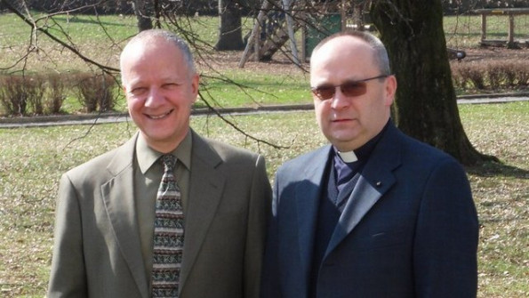 Ameriški veleposlanik v Sloveniji Joseph Adamo Mussomeli in urednik msgr. Franci Trstenjak