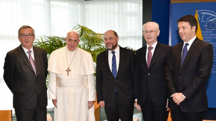 Papež Frančišek in vodstvo EU; Foto: Evropska komisija