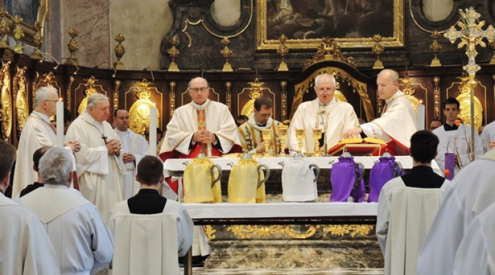 Nadškof Zore s sobrati in duhovniki