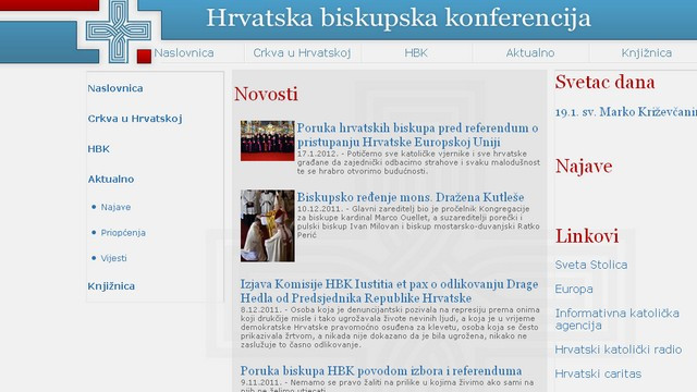 Spletna stran hrvaške škofovske konference (foto: ARO)