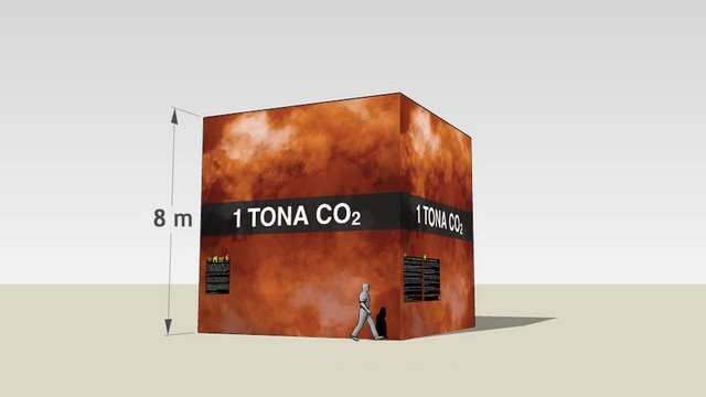 Prikaz volumna ene tone ogljikovega dioksida (foto: energap.si)