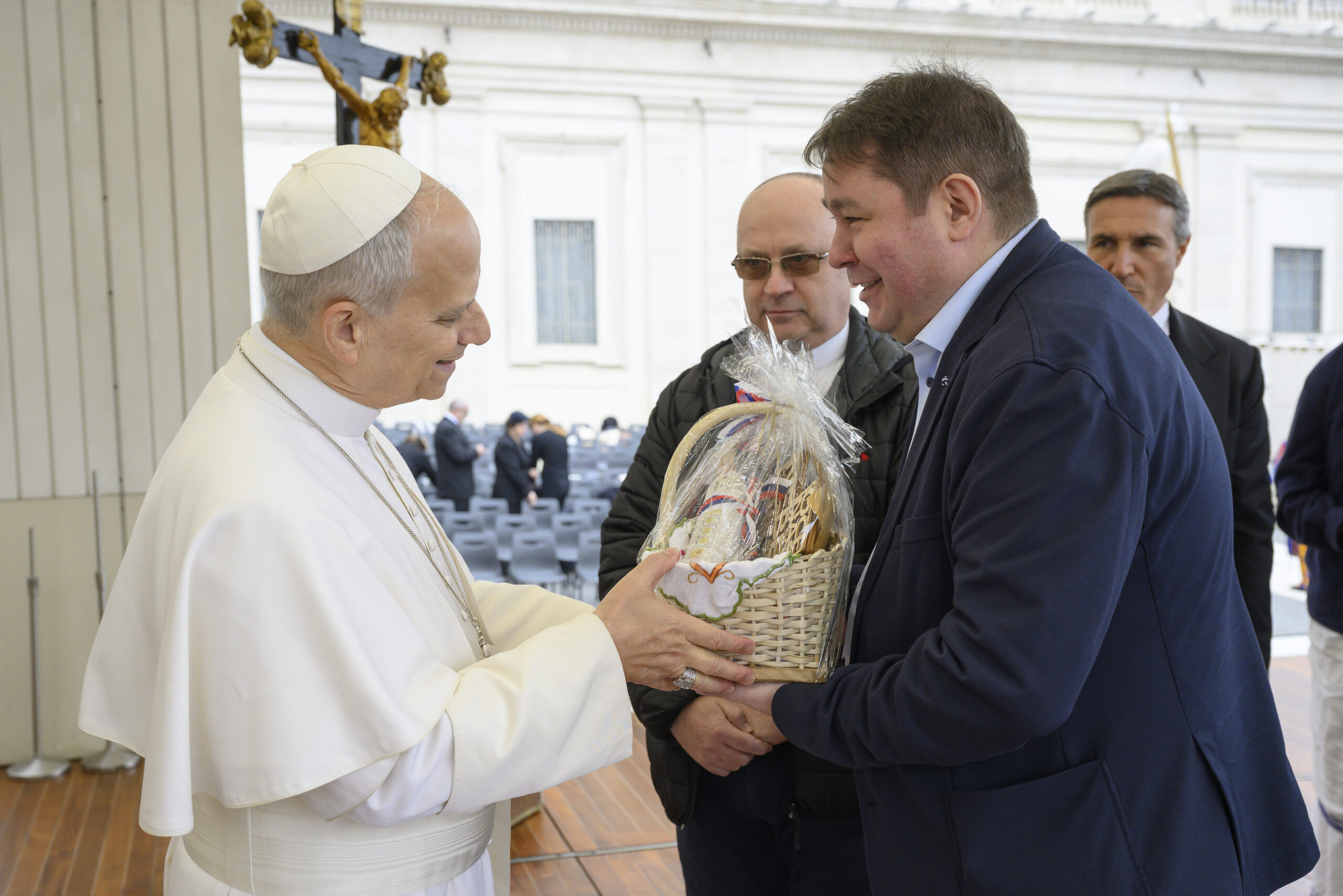 Papež Leon XIV., Miha Turk in msgr. Franci Trstenjak