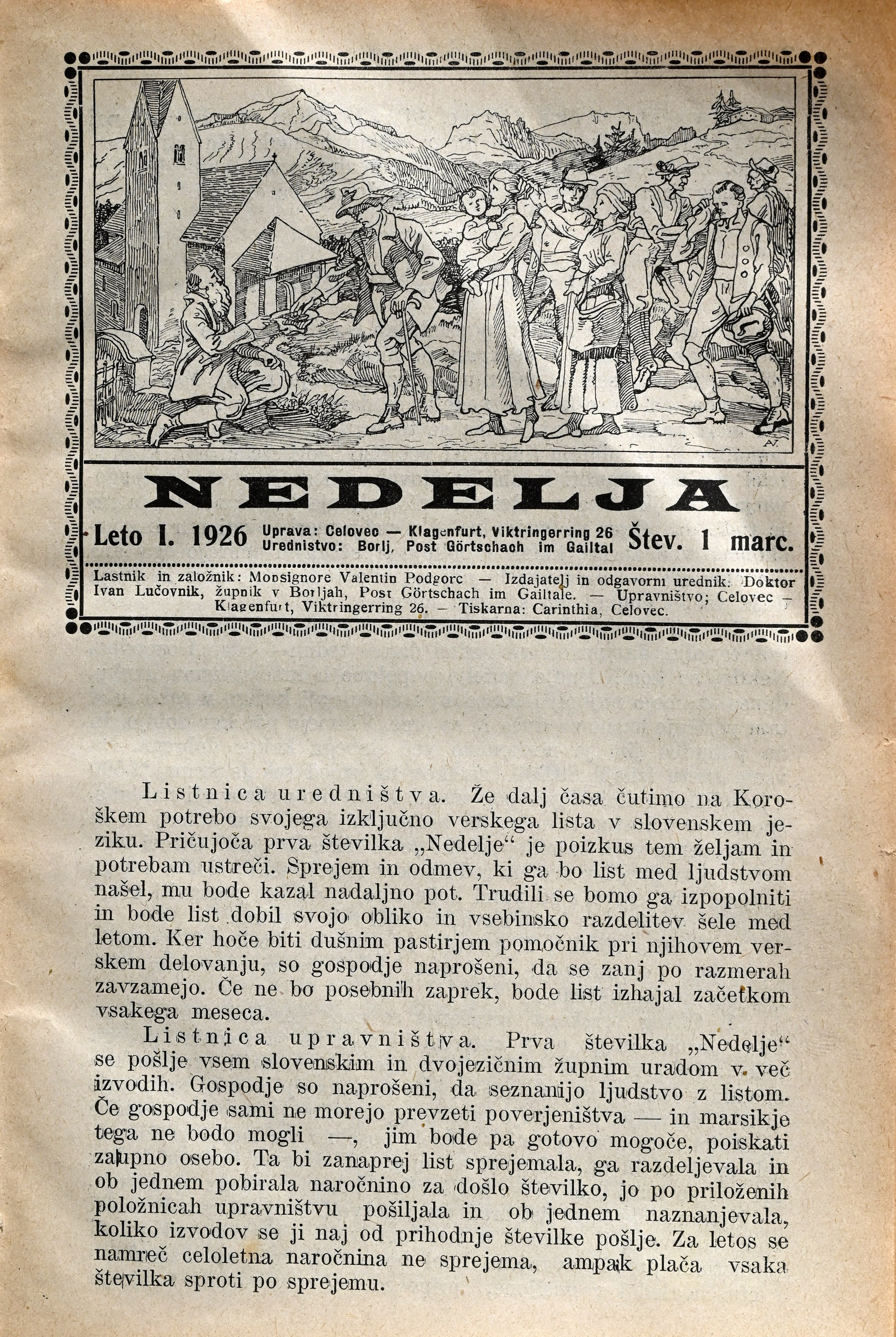 Naslovnica prve Nedelje iz leta 1962