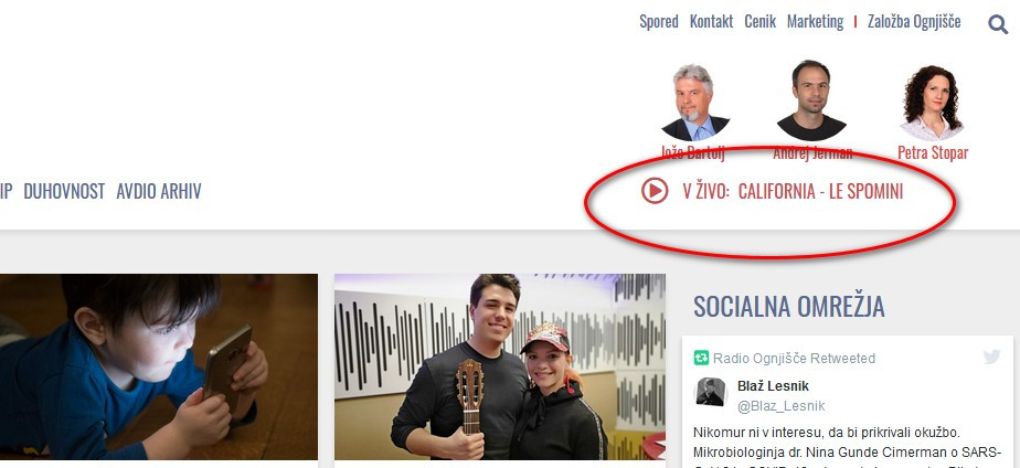 Poslušanje v živo na naši spletni strani
