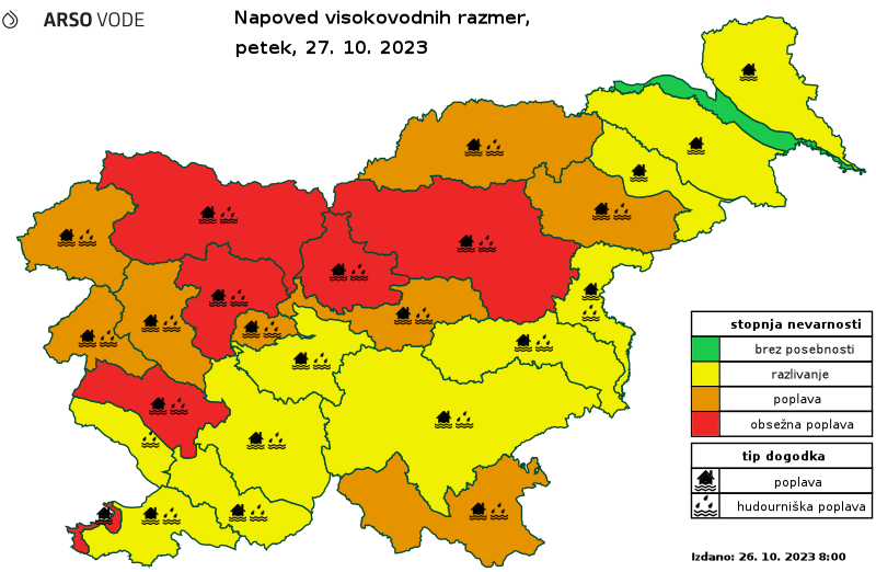 Napoved visokovodnih razmer za petek, 27. oktober