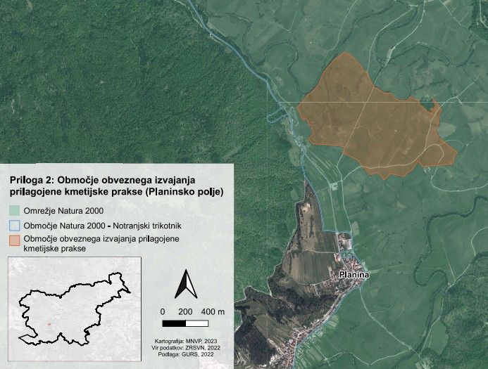 Območje omejitev na Planinskem polju.