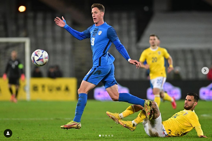 Andrej Vombergar dresu slovenske reprezentance na tekmi v Romunij