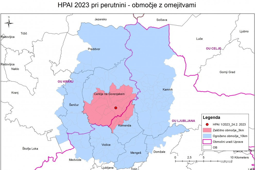 Razmejitvena področja ob pojavu ptičje gripe na Gorenjskem
