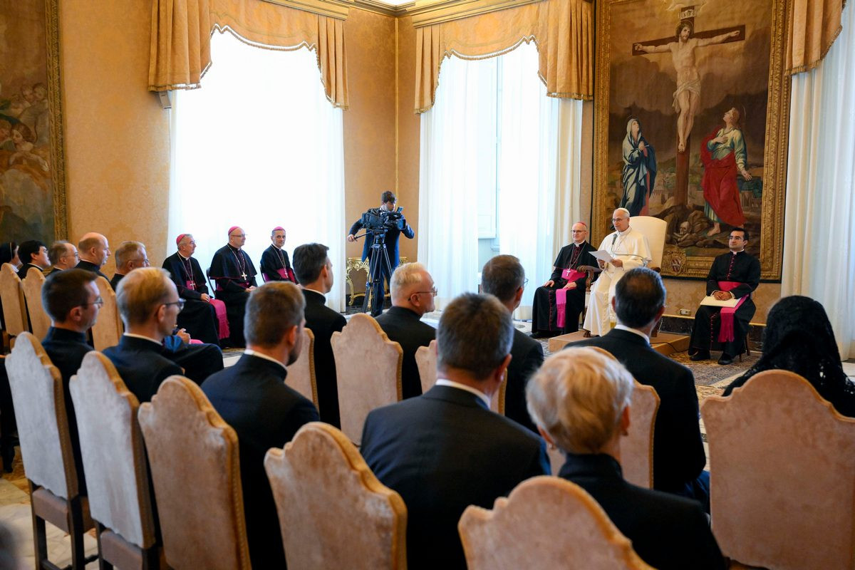 Udeleženci med njimi škof Saje pri papežu