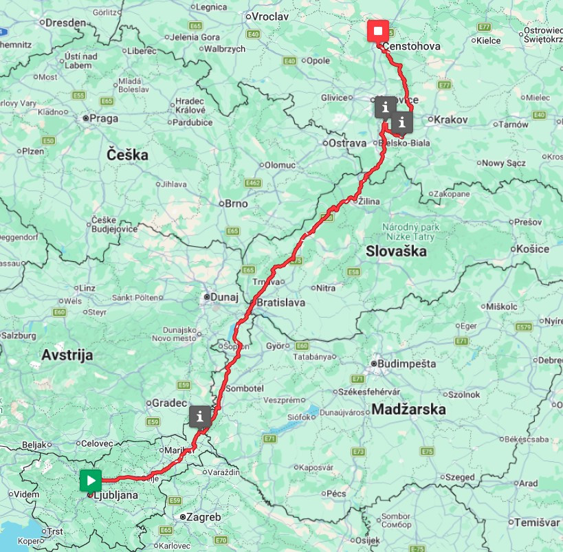 940 kilometrov skozi šest držav: od Ljubljane do Čenstohove