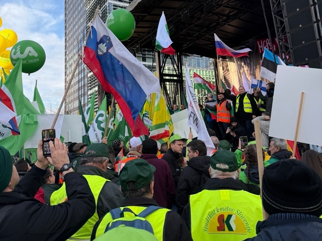 Slovenski kmetje na protestu v Bruslju