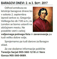 Vabilo na Baragove dnev v Vestniku slovenske župnije v Hamiltonu v Kanadi