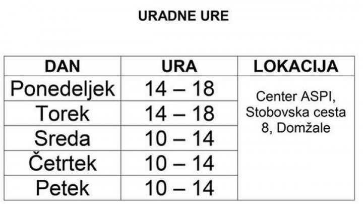 Uradne ure Dnevnega centra ASPI