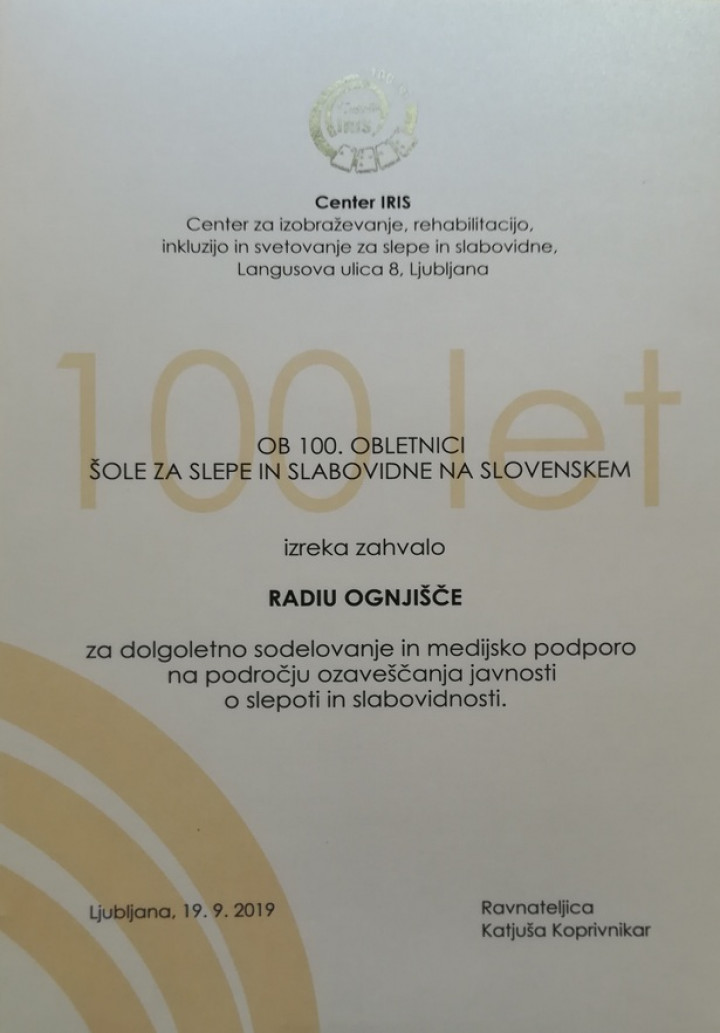 Priznanje Radiu Ognjišče