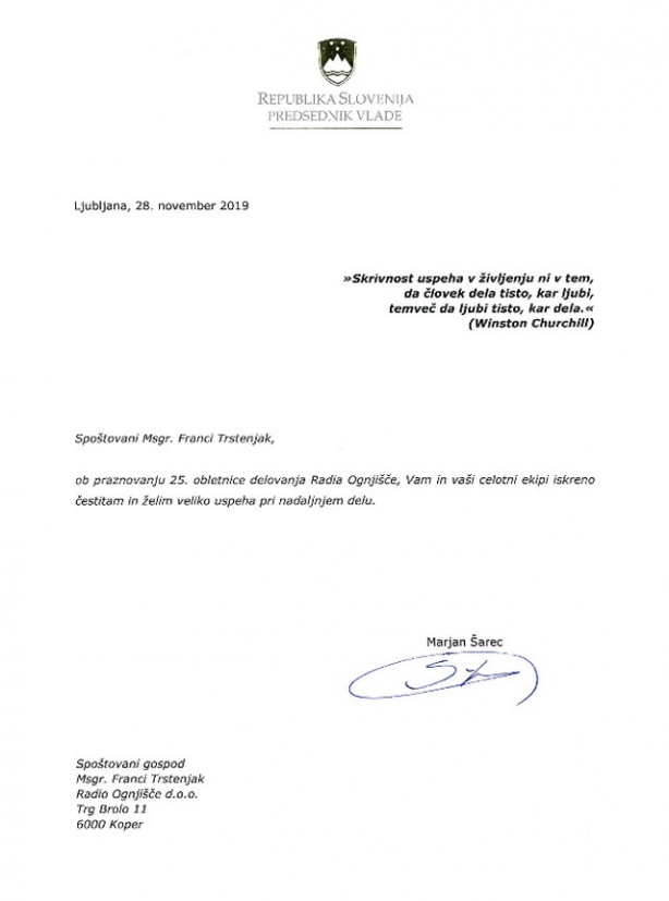 Voščilo predsednika vlade Marjana Šarca