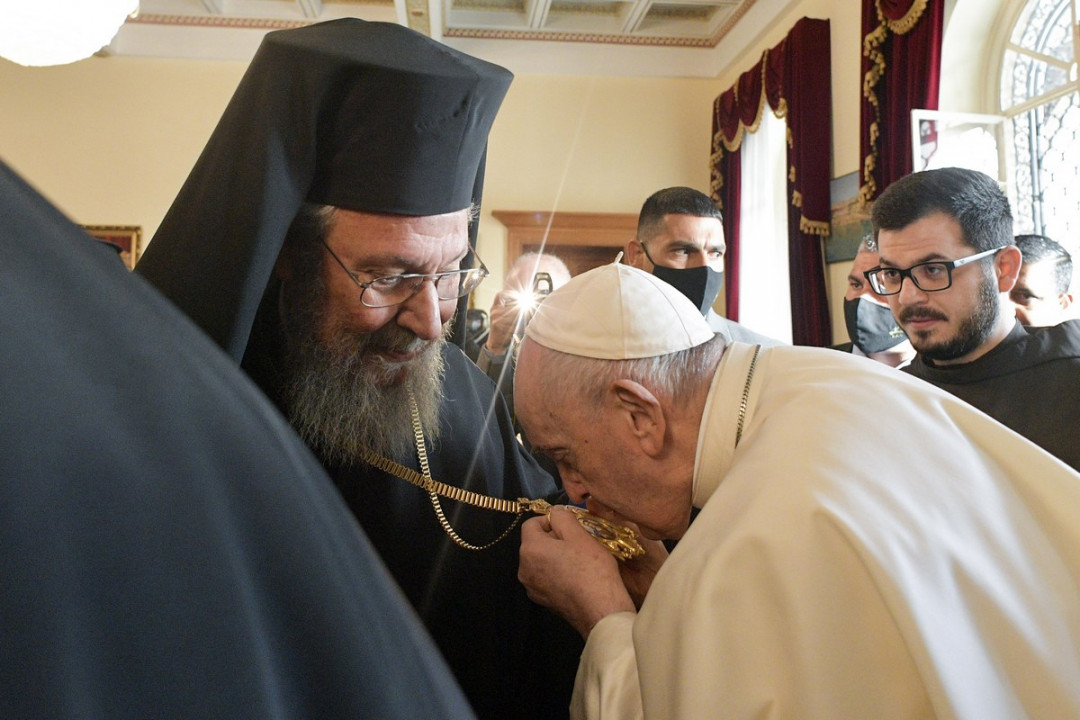 Papež s pravoslavnim nadškofom Krizostomom