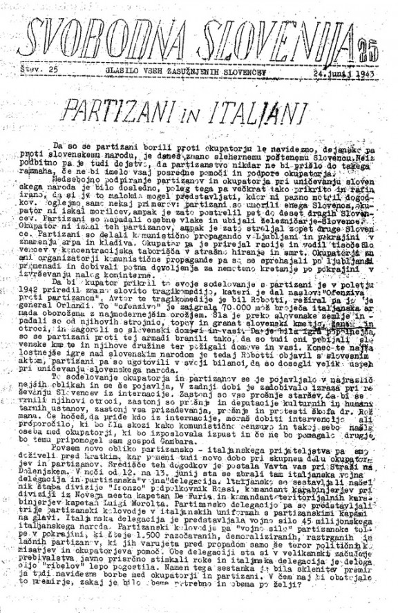 Naslovnica ilegalnega izvoda Svobodne Slovenije iz leta 1943