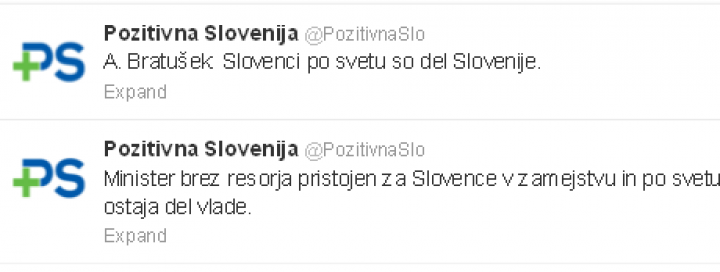 Zapis Pozitivne Slovenije na Twitterju