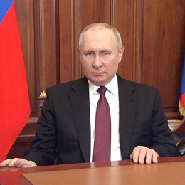 Ruski predsednik Vladimir Putin ko je 24. 2. 2022 v televizijskem nagovoru napovedal 