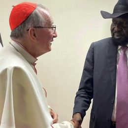 Kardinal Pietro Parolin s predsednikom Južnega Sudana (photo: Vatican News)