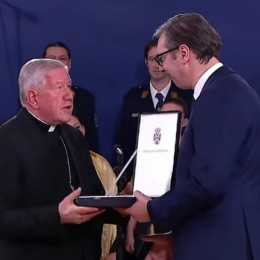Nadškof Stanislav Hočevar in srbski predsednik Aleskandar Vučić (photo: posnetek zaslona)