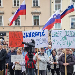 Protestniki pred mestno hišo (photo: FB Aleš Primc)