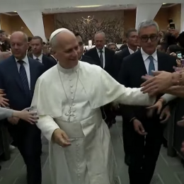 Papež pozdravlja udeležence srečanja (photo: Posnetek zaslona)