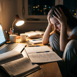 Žrtvovanje spanca za dodatno uro nad knjigami ne prinaša boljših ocen, temveč izčrpanost in padec koncentracije. Možgani si snov zapomnijo in obdelajo le v fazi počitka. (photo: Gemini (UI))