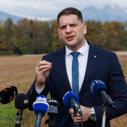 Predsednik DZ in predsednik stranke Resnica Zoran Stevanović je dal izjavo za medije o aktualnih tematikah. (photo: Tine Eržen/STA)