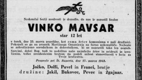 Osmrtnica za 12 letnega Vinka Mavsarja (photo: wikipedia.org, public domain)