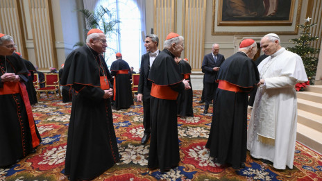 Papež Leon XIV. je po nagovoru voščil blagoslovljene božične praznike vsakemu od sodelavcev (photo: Vatican media)