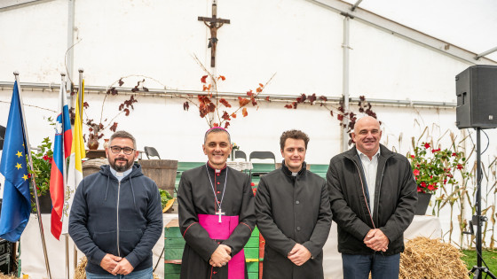 Dejan Horvat, škof Andrej Saje, Matija Golob, Martin Mavsar (photo: Rok Mihevc)