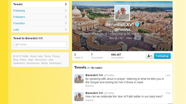 Papež je objavil prve twitte (foto: Twitter: @Pontifex)