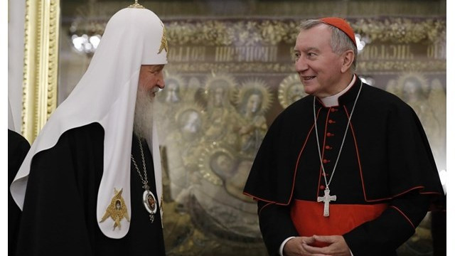 Kardinal Pietro Parolin in moskovski patriarh Kirill (foto: Radio Vatikan)