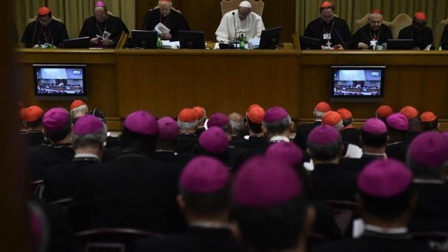 Papež s škofi na sinodi (foto: Vatican News)