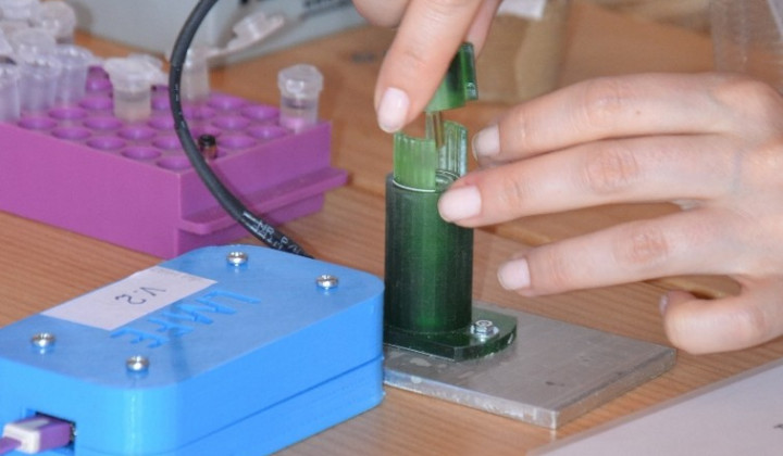 Prototip senzorja, ki na osnovi spektralne impedance meri vsebnost hranil v tleh (foto: Damijan Vrtin KGZ Novo mesto)