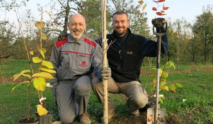 Matjaž Maležič in Davor Špehar (Zeleni svet) zadovoljna pred sadnjo mladih dreves (foto: zelenisvet.com)