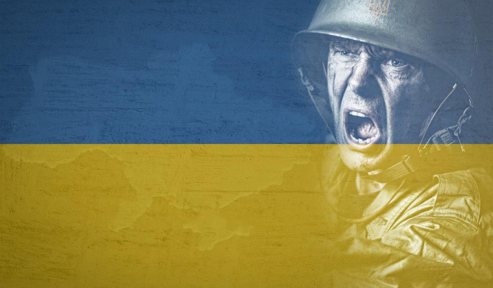 Ukrajinska zastava in vojak (foto: Pixabay)