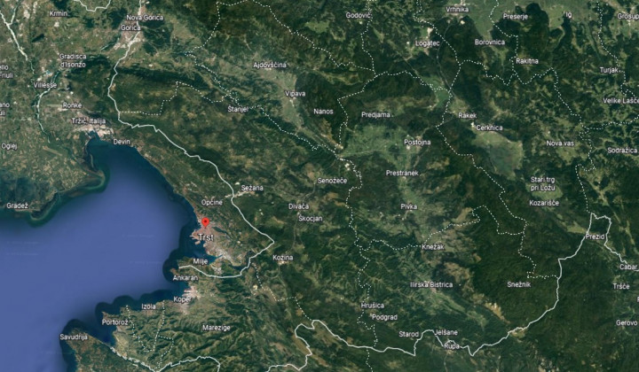 Trst, Gorica in pogled na del Primorske (foto: Google Earth)
