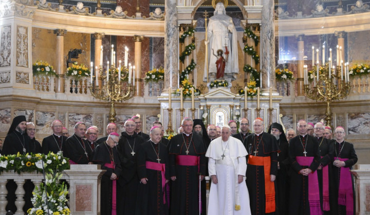 Papež z madžarskimi škofi (foto: Vatican News)