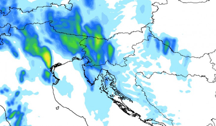 Izračun količine padavin: MeteoAdriatic za ponedeljek 28. 8. 2023 omed 15.00 in 16.00 (foto: https://www.meteoadriatic.net/wrf-arw-hrvatska-karte/)