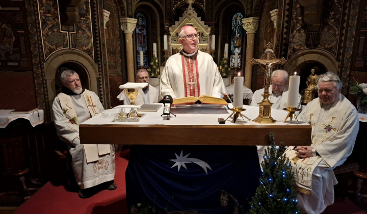 Ljubljanski nadškof Stanislav Zore je med mašo nagovoril katoliške novinarje (foto: Marjana Debevec)