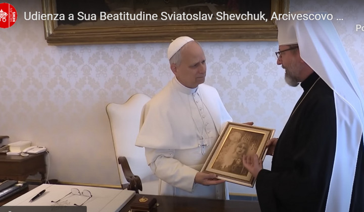 Papež Leon XIV. in kijevski višji nadškof Svjatoslav Ševčuk Papež Leon XIV. in kijevski višji nadškof Svjatoslav Ševčuk (foto: Posnetek zaslona)