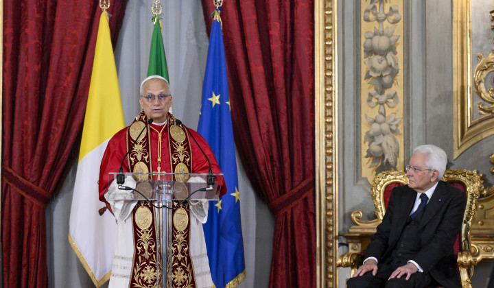 Papež Leon in Mattarela (foto: Simone Risoluti/Vatican Media)