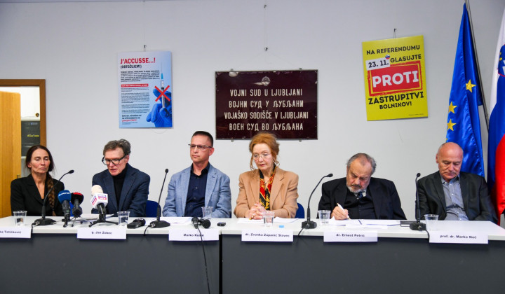Novinarska konferenca nasprotnikov zakona o asistiranem samomoru ob zaključku referendumske kampanje. (foto: STA / Naum Dretnik)