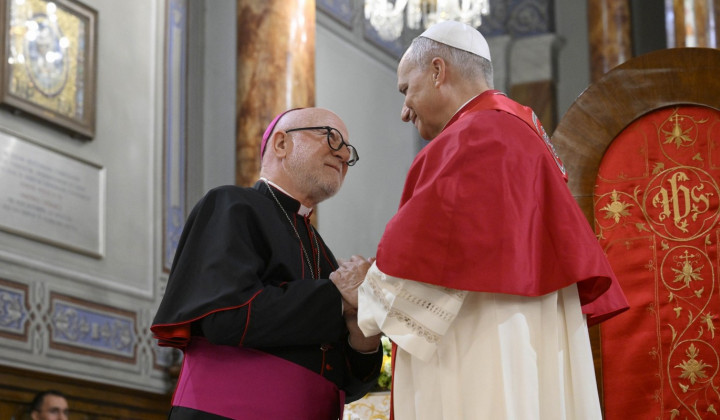 Papež Leon XIV. z nadškofom Martinom Kmetcem (foto: Vatican media)