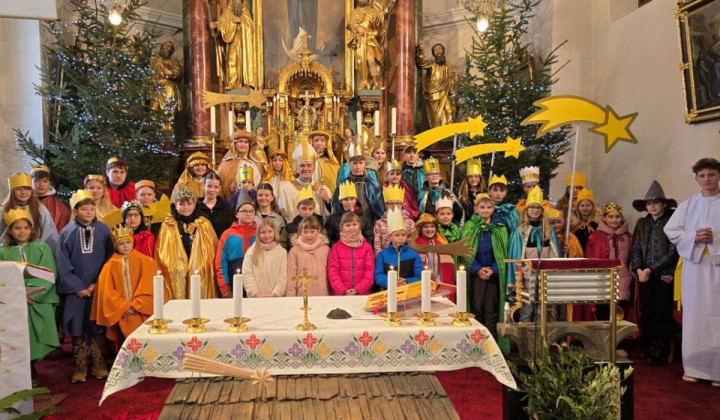 Koledniki skupaj z novomeškim škofom Andrejem Sajetom (foto: Vir: Škofija Novo mesto)