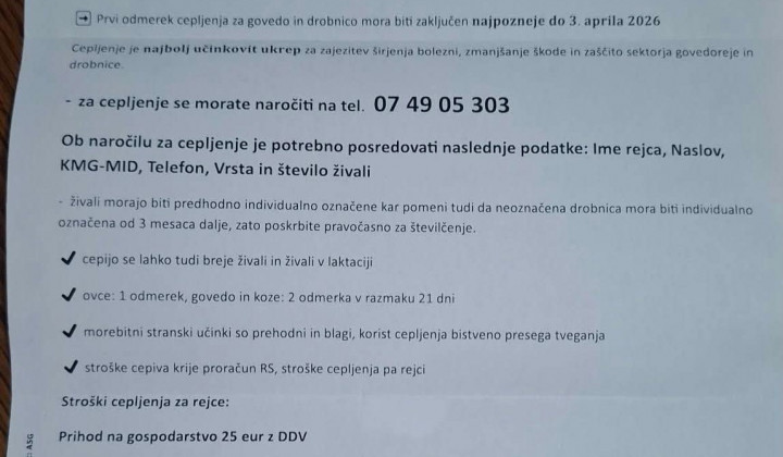 Cene za cepljenje (foto: Primož Graca,v imenu zaskrbljenih rejcev)