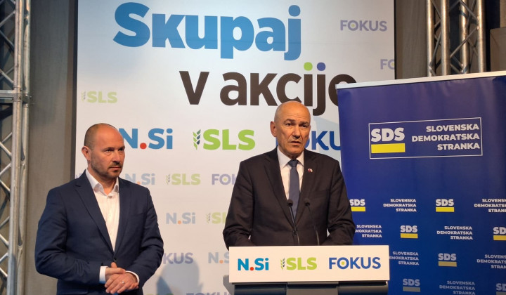 Skupna novinarska konferenca predsednikov SDS Janeza Janše in NSi Jerneja Vrtovca. (foto: Žiga Čibej / STA)