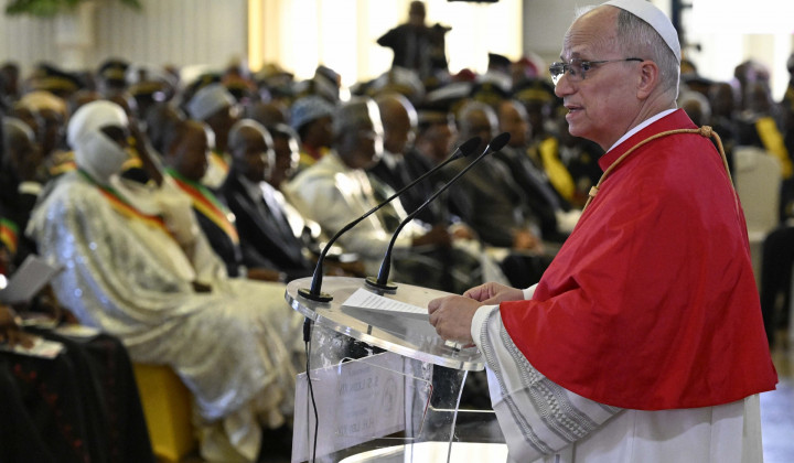 Papež med nagovorom predstavnikom oblasti v Kamerunu (foto: Vatican media)